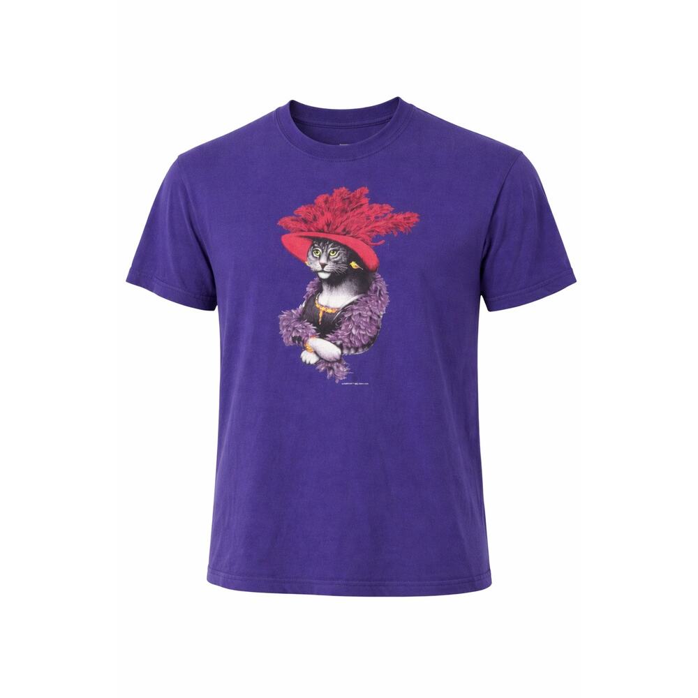 2004 Cat Graphic Tee Purple Funny Animal Shirt Vintage Style Art Sun Moon Large